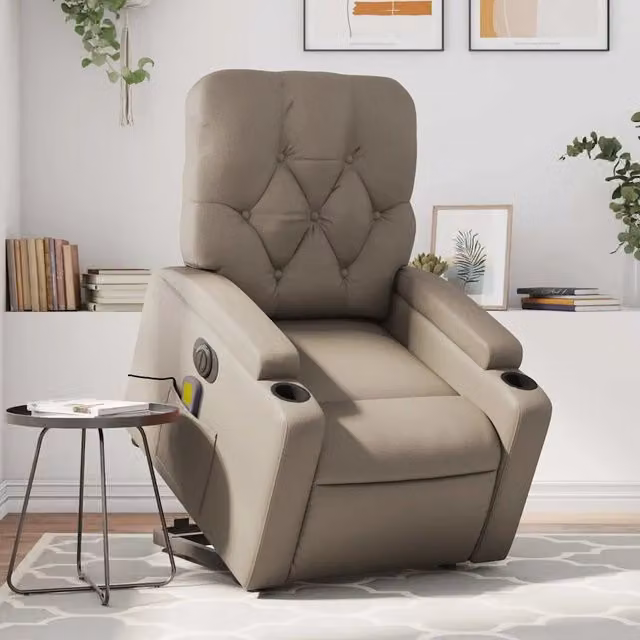 Poltrona Alzapersona con Massaggio Elettrico vidaXL in Similpelle Beige per Anziani – 1