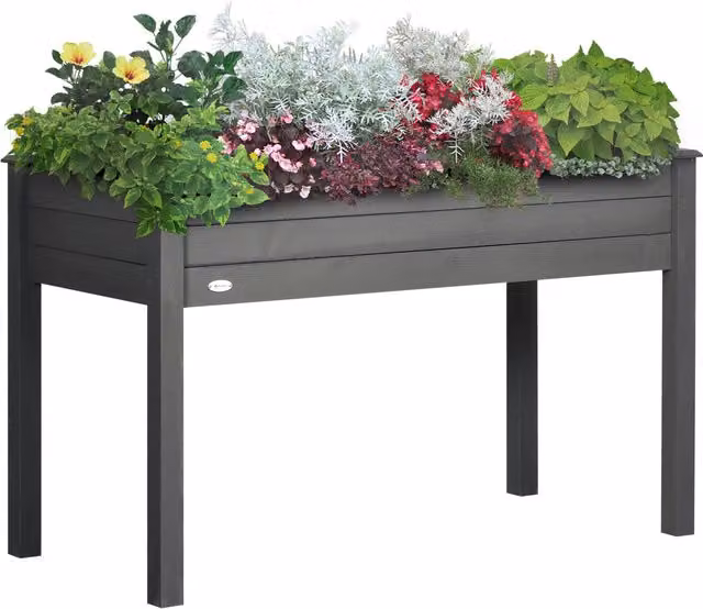 Vaso da Giardino Rialzato Outsunny in Legno Massello di Abete Grigio con Inserti per l'Irrigazione e Feltro per il Drenaggio L: 123 cm, P: 57 cm, H: 76 cm – 1