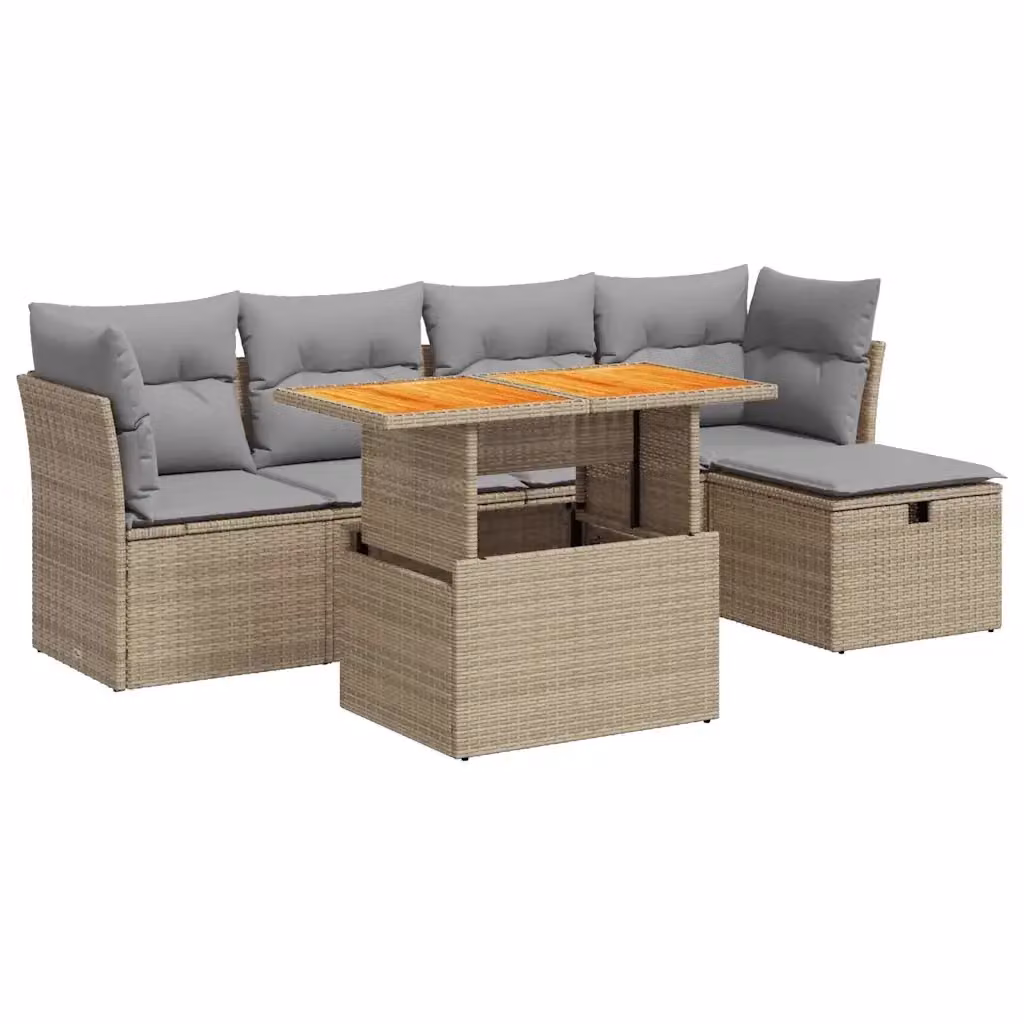Set Divano da Giardino a L vidaXL in Polyrattan con Cuscini Beige e Tavolino da Esterno 6 Pezzi – 2