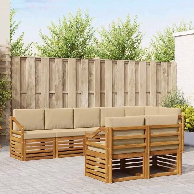 Set di divani da esterno a L vidaXL in legno di acacia con cuscini beige e marrone