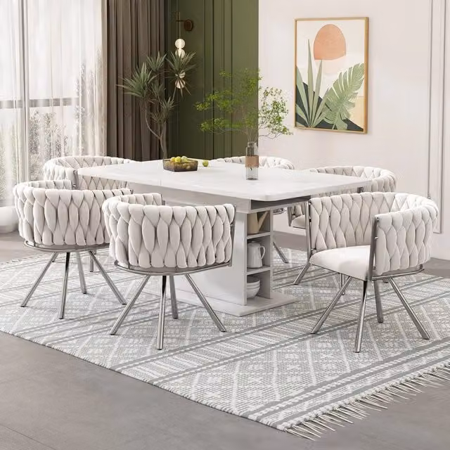 Set 6 sedie da pranzo girevoli ¨C Minimal ¨C Beige, gambe in metallo, velluto imbottite