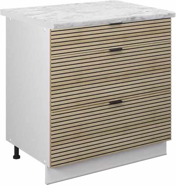 Mobiletto base per cucina Fame-Line Pannello in quercia/Bianco 80 cm con 3 cassetti, PL Marmo Vicco