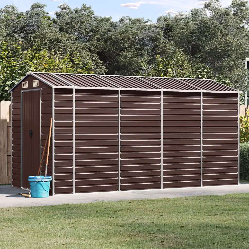 Casetta da giardino vidaXL in acciaio zincato marrone L: 191 cm, P: 385 cm, H: 198 cm