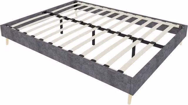 Struttura letto moderno minimalista 160x200 cm in velluto olandese grigio, senza testiera e senza gas lift