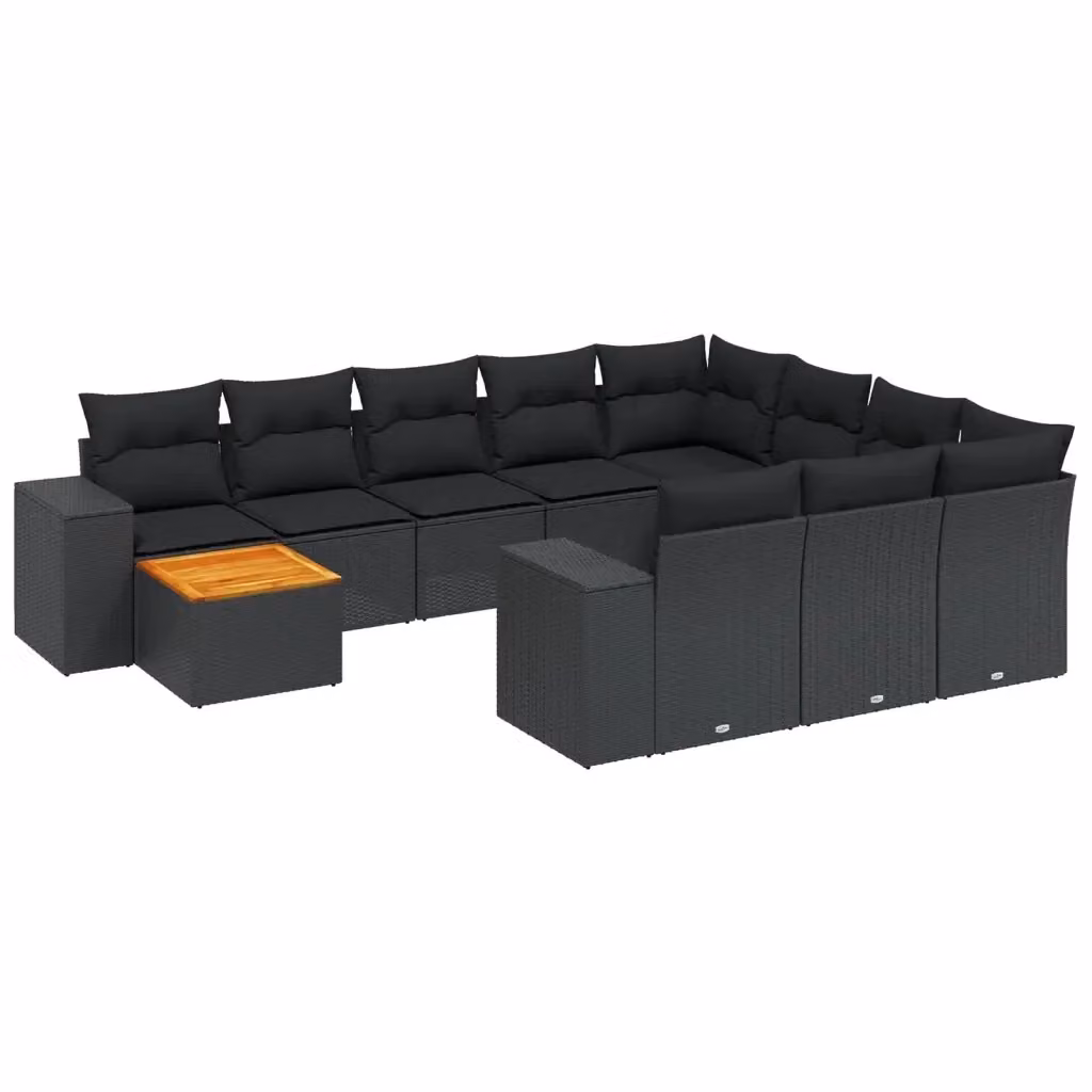 vidaXL Set Divani da Giardino 11 pz a Forma di L con Cuscini Nero – 2
