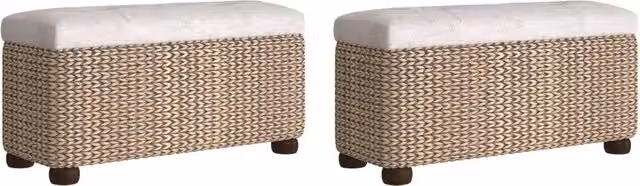Set di 2 panche portaoggetti Tifa con cuscino grigio in rattan e MDF, L: 69 cm