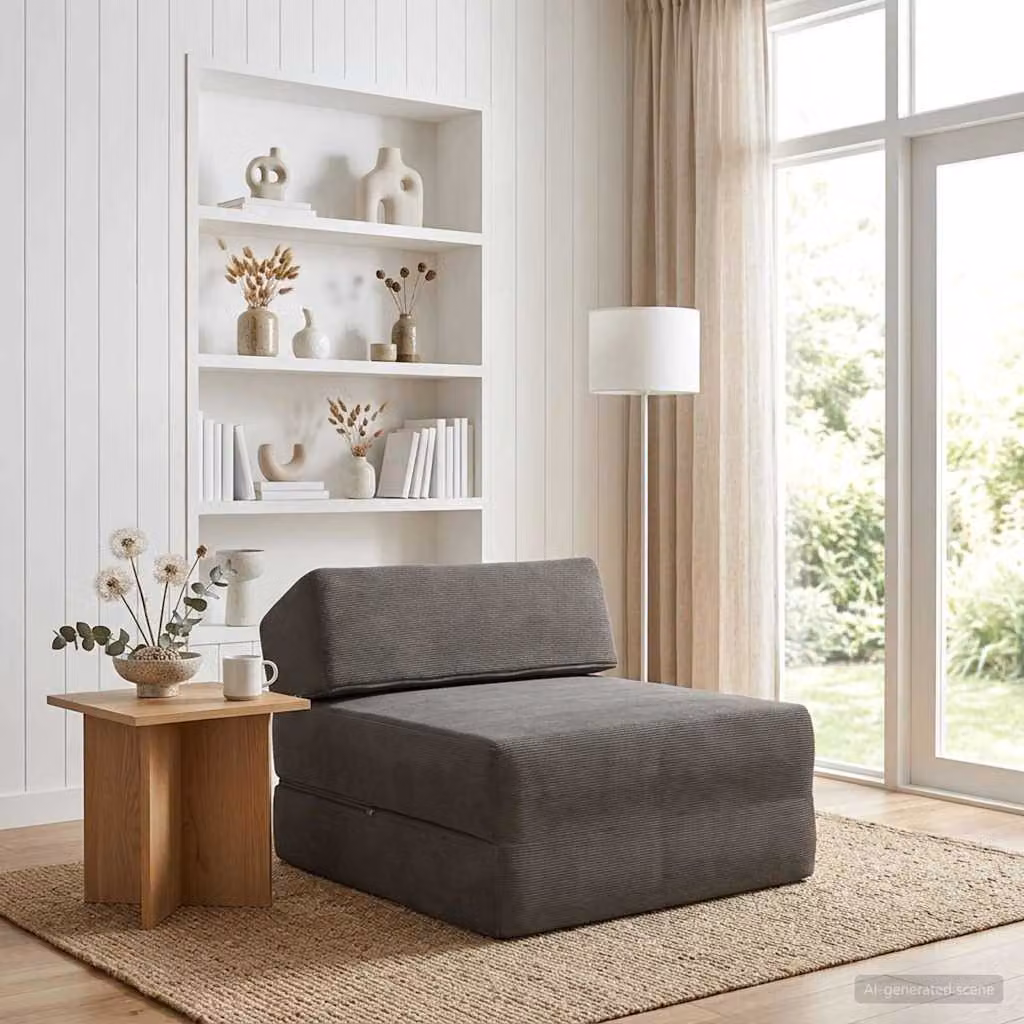vidaXL Divano Letto Pieghevole Moderno in Tessuto Grigio L: 60 cm, P: 70 cm, H: 41 cm