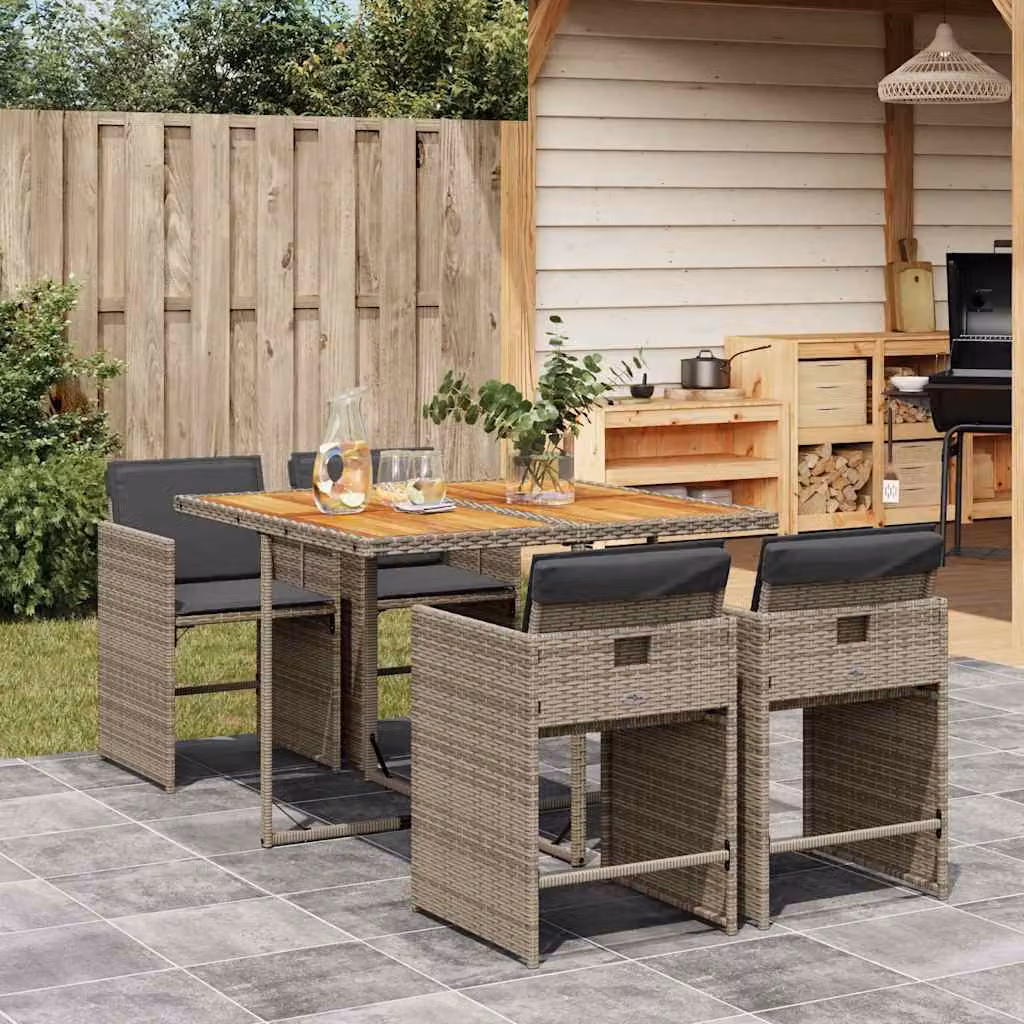 Set da pranzo da giardino vidaXL in polyrattan e legno di acacia con 5 pezzi, grigio e marrone – 1