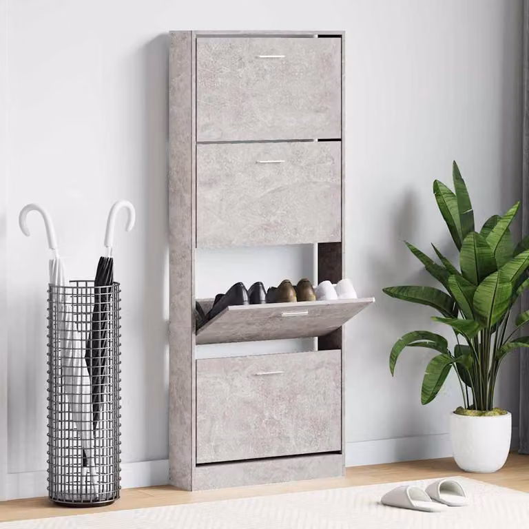 Scarpiera moderna vidaXL in legno e MDF grigio opaco con scomparti basculanti, L: 59 cm, P: 17 cm, H: 150 cm