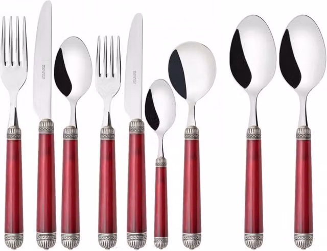DORICO Ghiera Argento Anticato, Posate Set 44 Pz, Scatola Gallery, Casa Bugatti Colore: Rosso