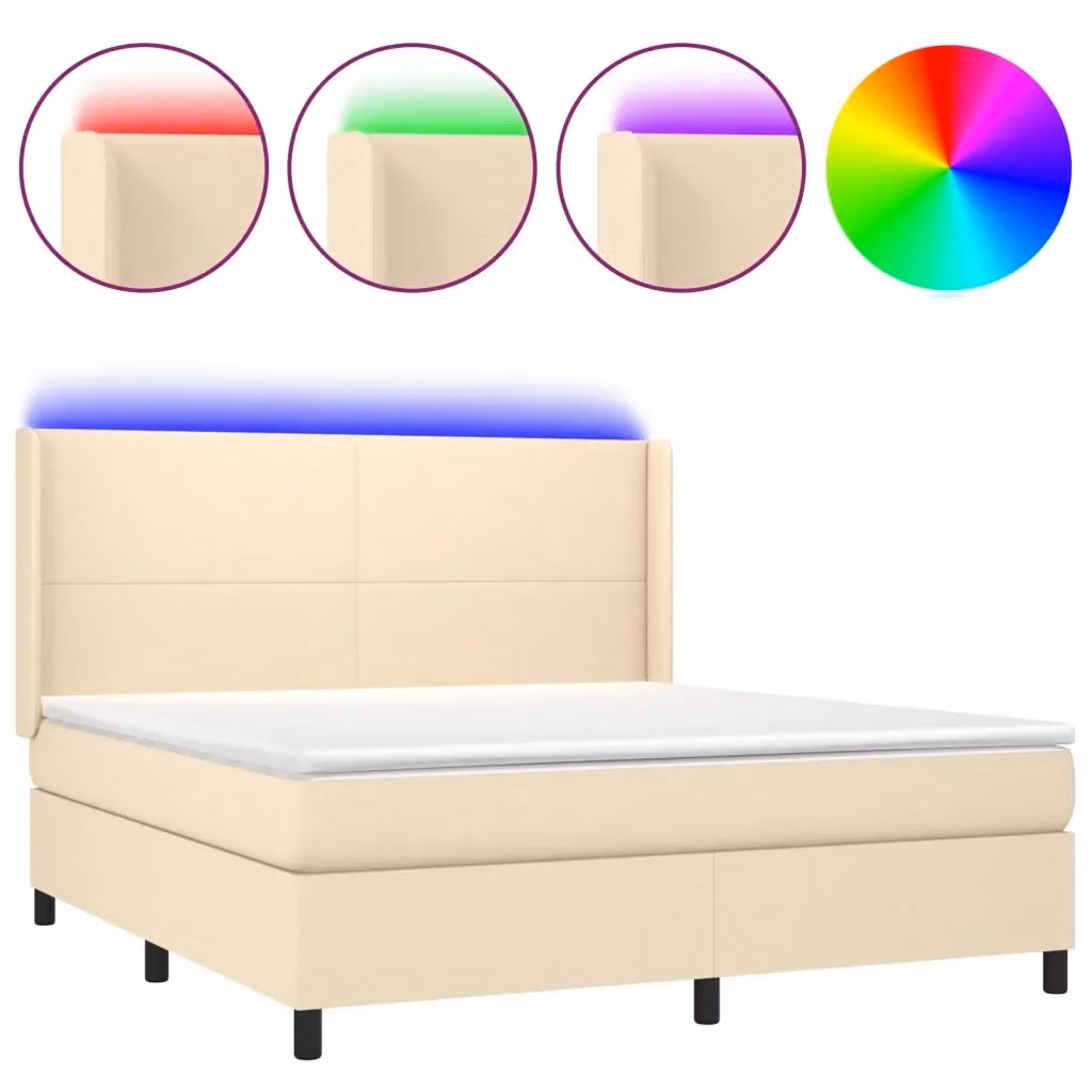 Letto Ibrido con Materasso a Molle Insacchettate vidaXL in Tessuto Beige e Bianco con Illuminazione LED e Porta USB L/P: 180 x 200 cm – 2