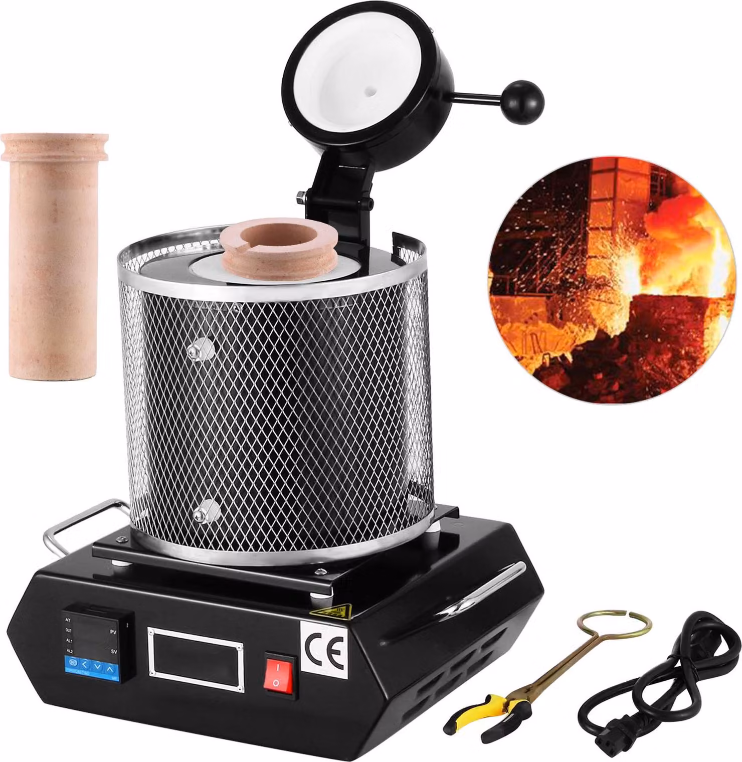 Forno per la fusione dell'oro - Forno elettrico di fusione digitale - Potenza 1350 W - Temperatura massima 1150 °C - Crogiolo in Vetroceramica 3 kg - Per oro, argento, alluminio - Per la fusione e la raffinazione. Temperatura 1150 °C - Crogiolo in Vetroce