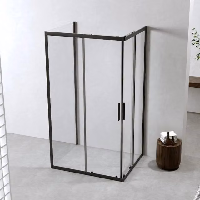 Box Doccia 3 Lati 70x100x70 Cm h190 Scorrevole Profili Nero Opaco Vetro 6mm Trasparente| Neat