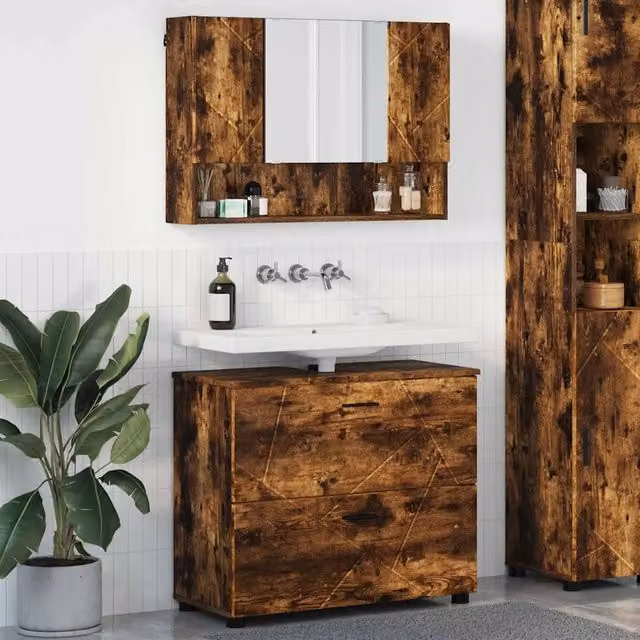Set di mobili per il bagno 2 pz Rovere fumé 76,5 x 35 x 64 cm 3393018