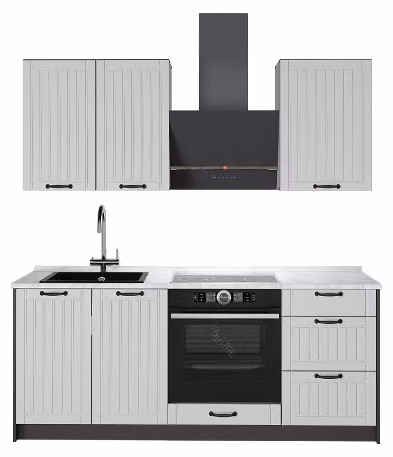 Cucina monoblocco Vicco Fame-Line Bianco rustico/Antracite 190 cm, PL Marmo, Model 64869