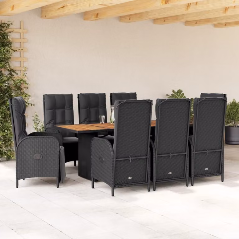 Maison Exclusive - Set da Pranzo da Giardino 9 pz con Cuscini Nero in Polyrattan