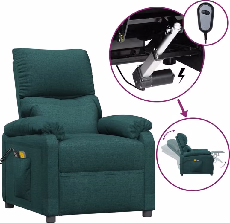vidaXL Sedia da massaggio elettrica in tessuto verde scuro