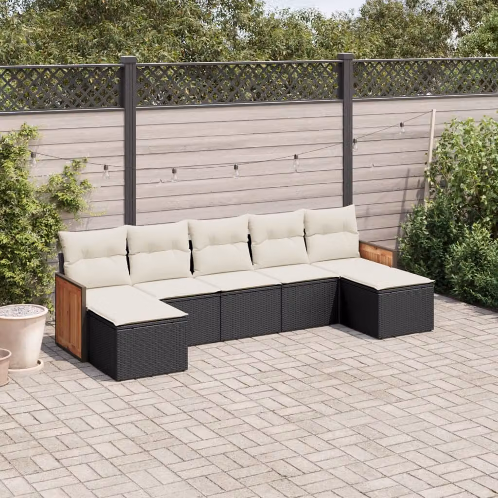 vidaXL Set Divano da Giardino a L con Polyrattan e 7 Cuscini, Nero e Bianco – 1