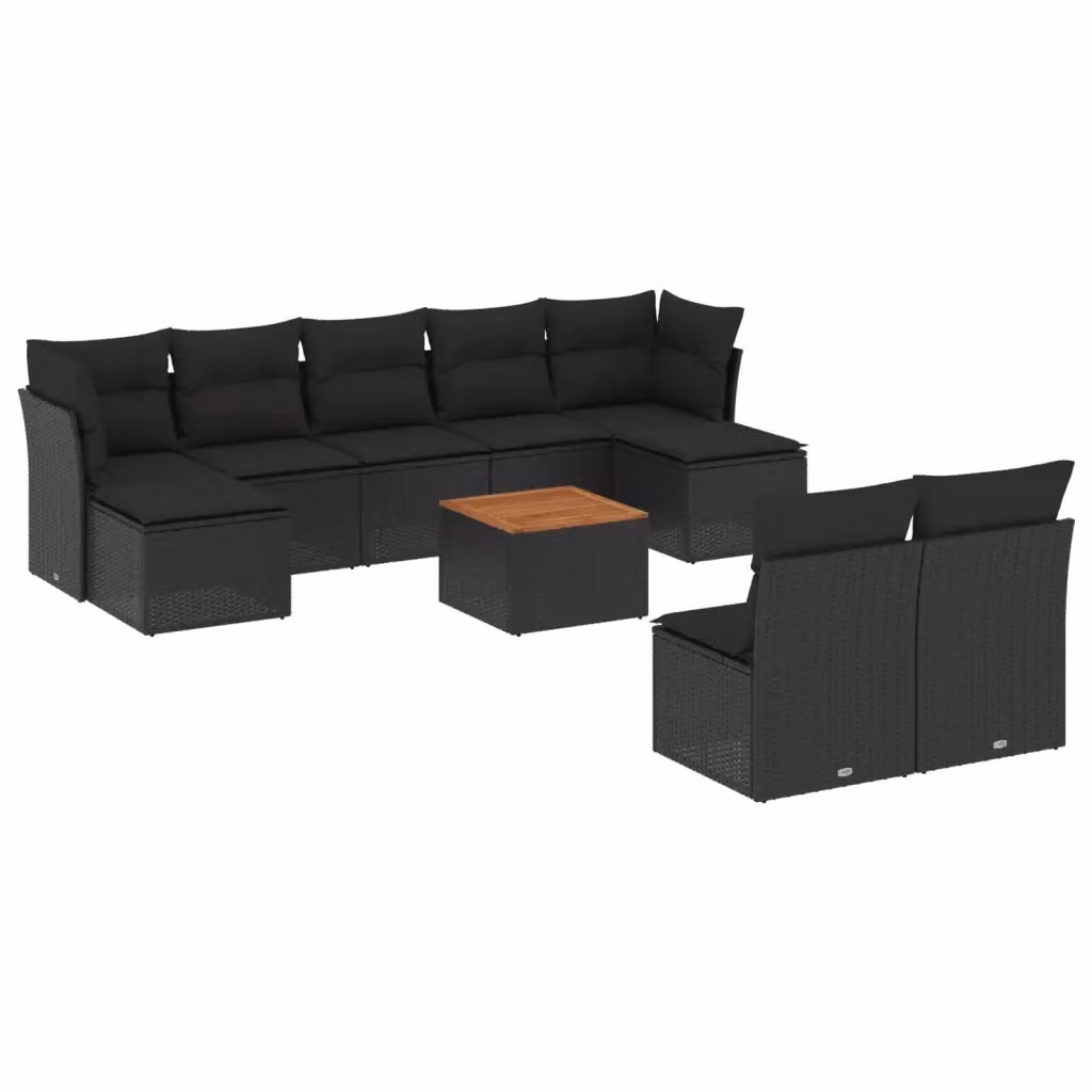 Set di Divani da Giardino vidaXL 10 Pezzi in Polyrattan Nero con Cuscini e Tavolino da Esterno a Forma di U – 2