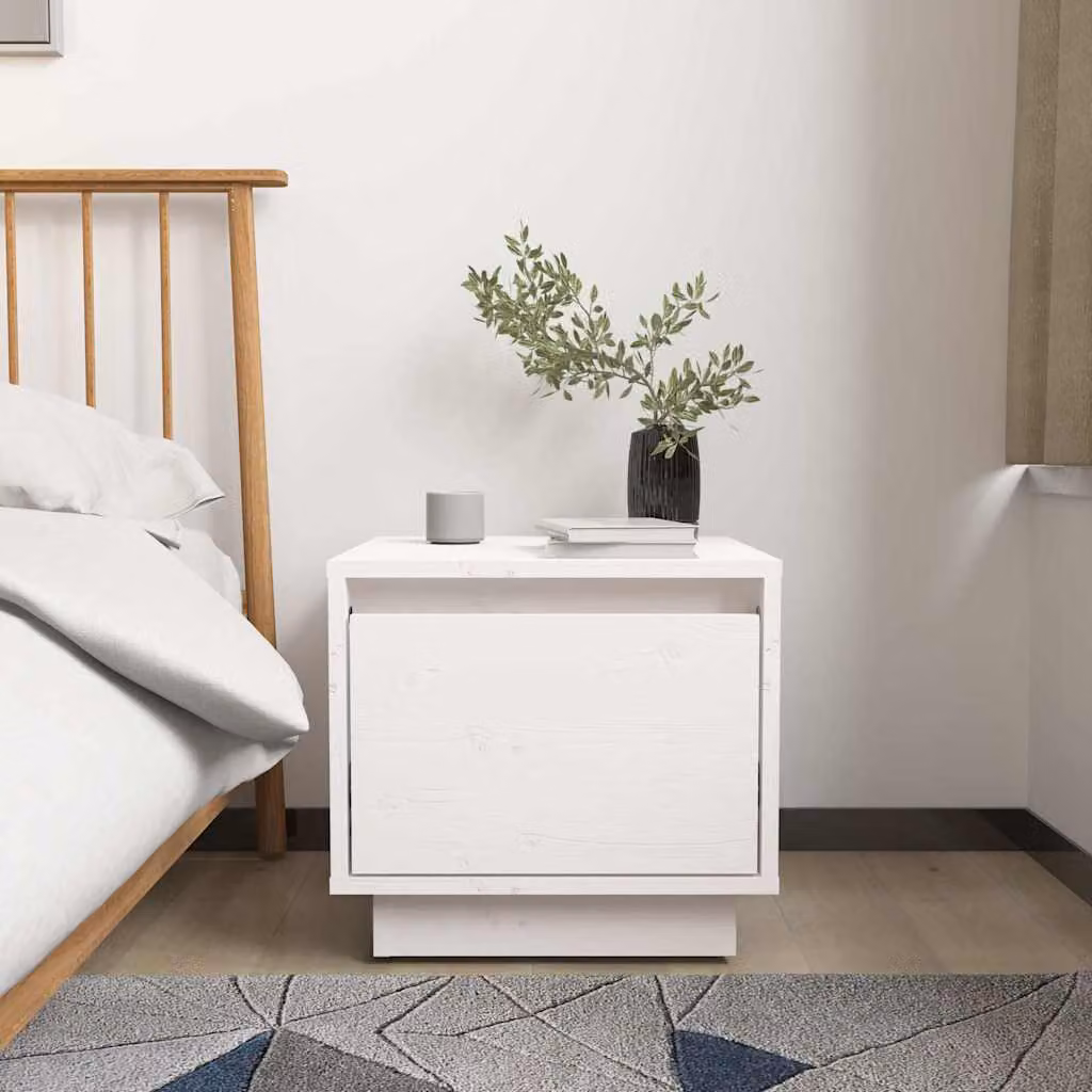 Comodino bianco vidaXL in legno massello di pino per camera da letto L 35 cm, P 34 cm, H 32 cm