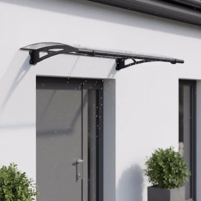 Pensilina esterna Palram INDRA in policarbonato e acciaio zincato, Grigio e Trasparente, L/P/H: 150 x 92 x 16 cm – 1