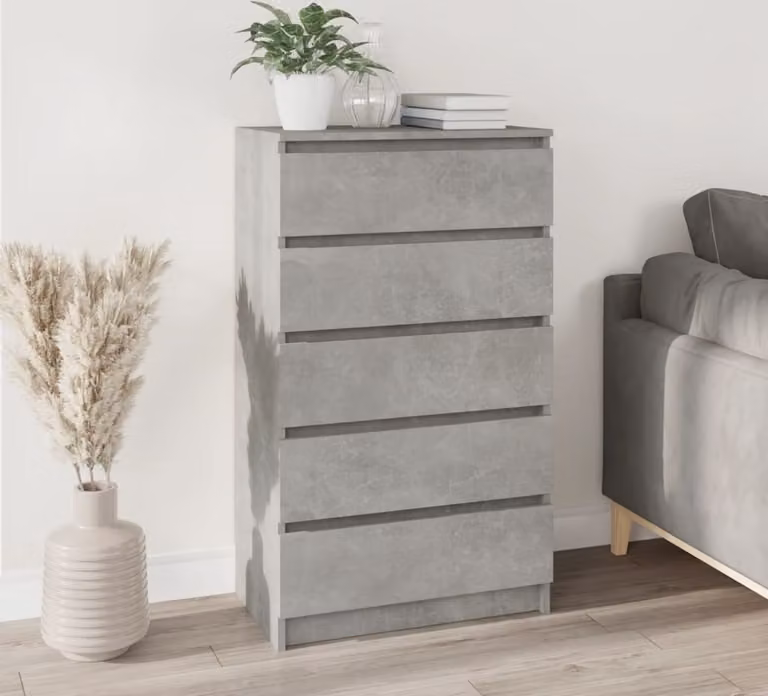 The Living Store cassettiera grigio cemento 60x36x103 cm materiale in legno
