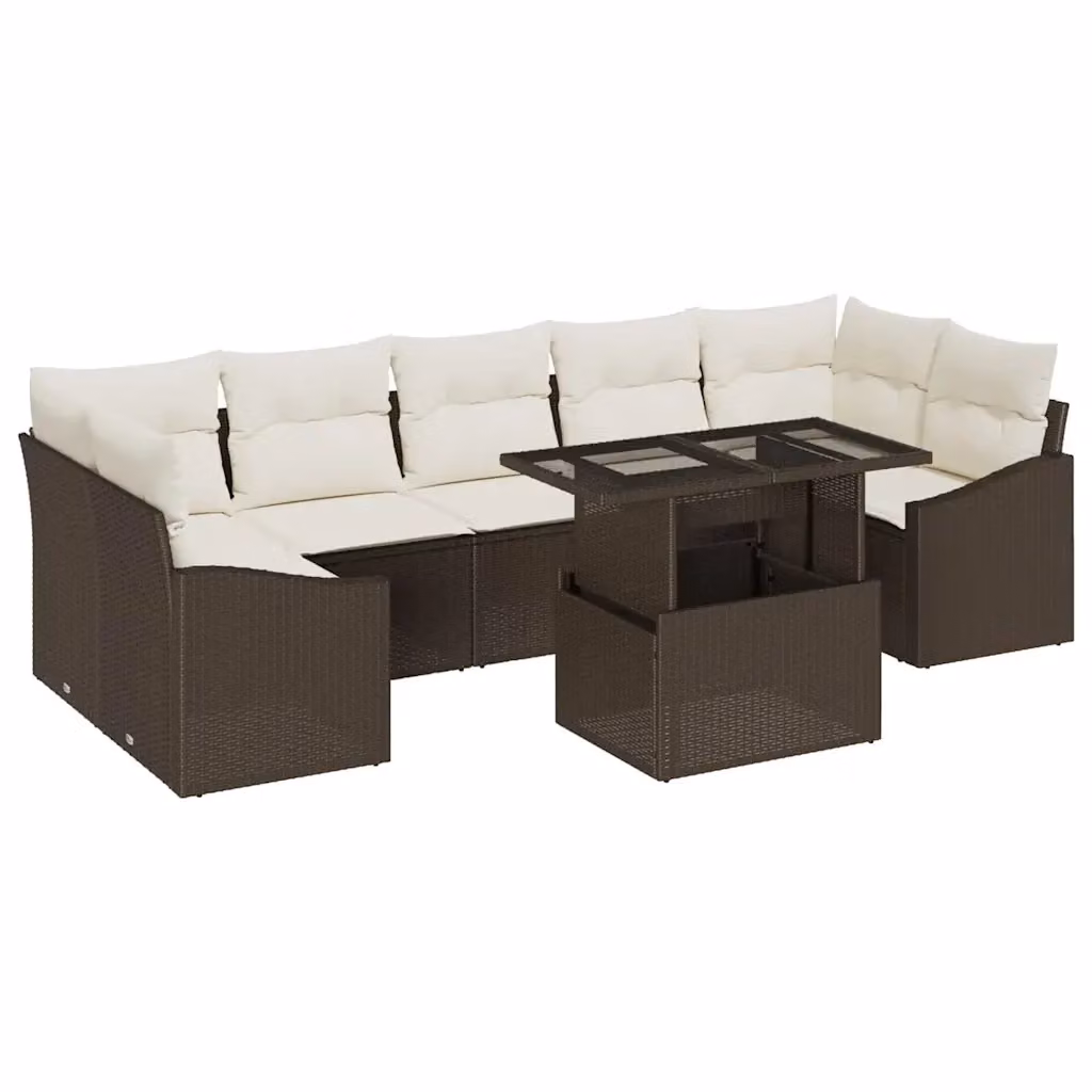 Set Divano da Giardino vidaXL 8 pz Marrone e Beige con Poltrona, Tavolino e Cuscini in Polyrattan e Acciaio – 2