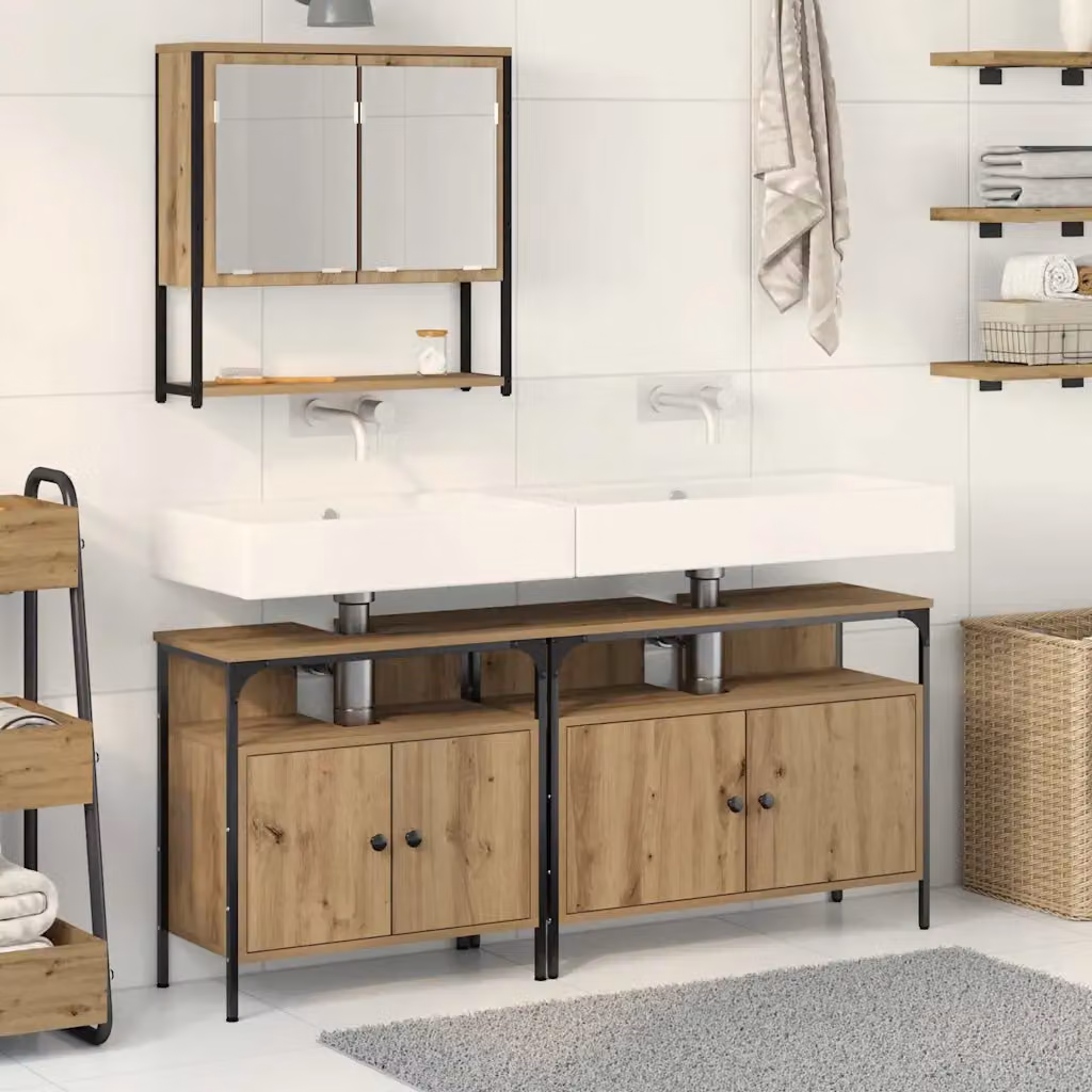 Set di mobili per il bagno moderno vidaXL composto da 3 pezzi in marrone e nero con base lavabo, pensile e armadietto con specchio L/P/H: 80.0 x 39.7 x 60.0 cm