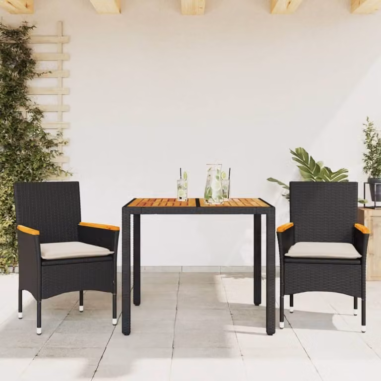 Maison Exclusive - Set Pranzo da Giardino 3 pz con Cuscini Nero Polyrattan Acacia