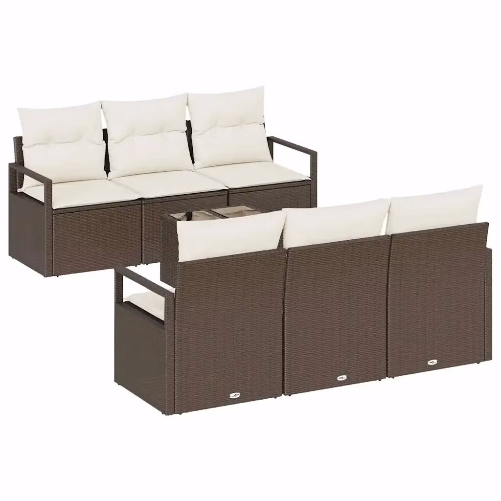 Set di divani da giardino vidaXL a forma di U composto da 7 pezzi con tavolo da caffè, colore marrone e beige, in rattan e metallo con cuscini inclusi – 2