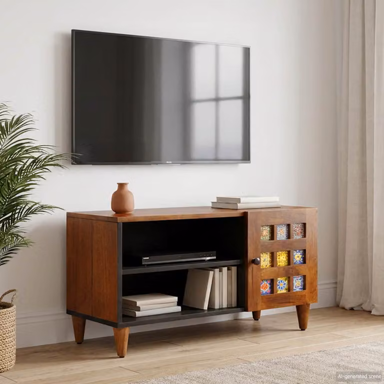 Mobile TV vidaXL in legno di mango massello marrone L: 80 cm, P: 33 cm, H: 46 cm