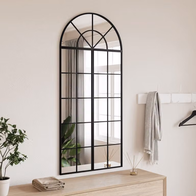 Specchio da parete ad arco vidaXL in metallo e vetro nero L: 60 cm, H: 130 cm