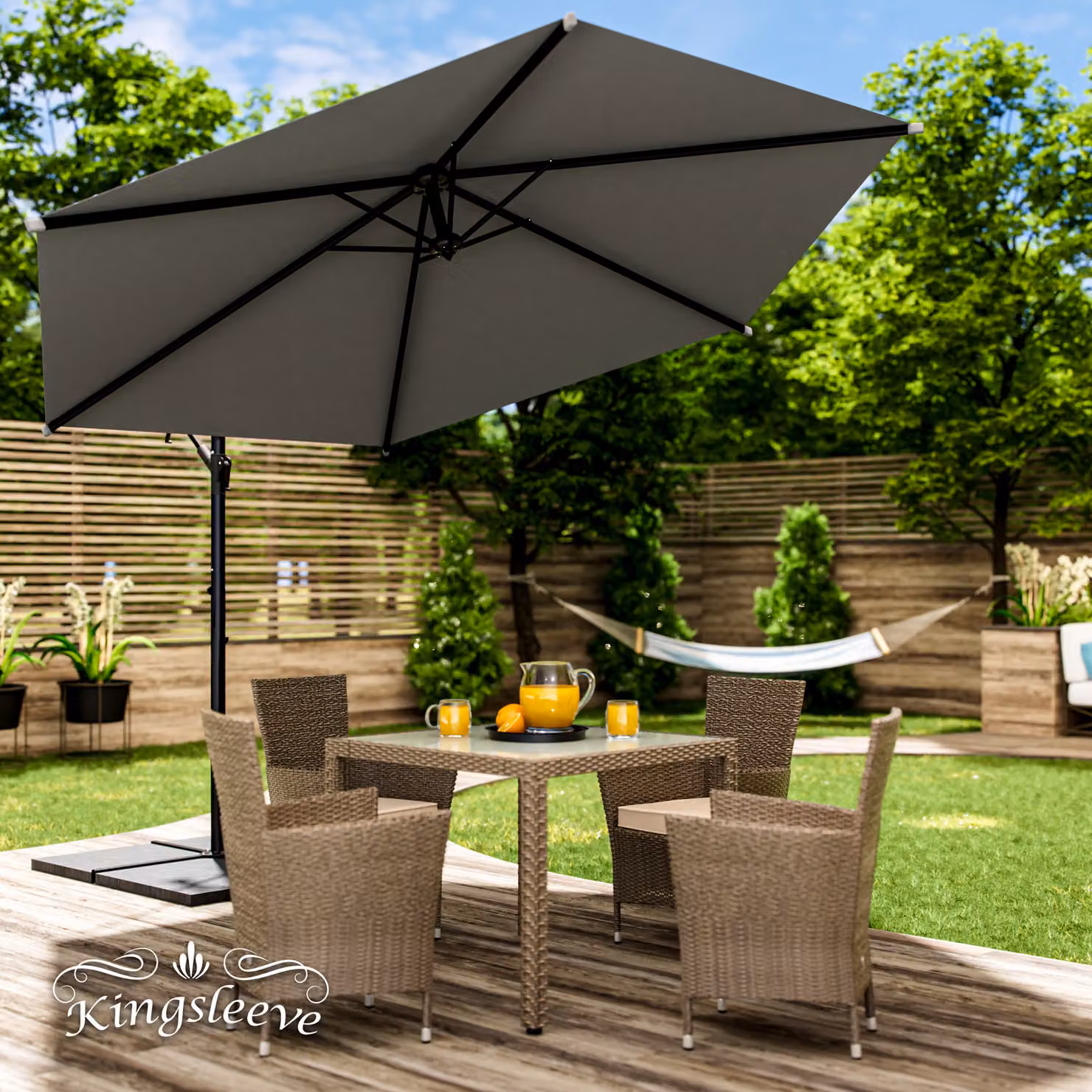 Ombrellone decentrato Kingsleeve® in alluminio e poliestere antracite con protezione UV50+, Ø 330 cm, H 240 cm – 2