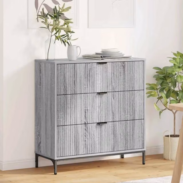 Credenza moderna vidaXL in legno ingegnerizzato e metallo, Grigio, L 79,5 x P 33 x H 82 cm