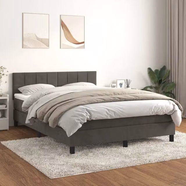 Letto Ibrido con Giroletto a Molle e Materasso vidaXL in Velluto Grigio e Bianco L/P: 140 x 190 cm
