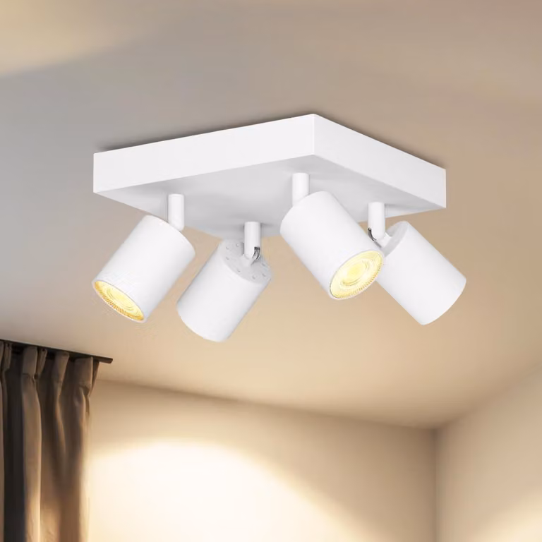 LVWIT Plafoniera LED bianca a 4 luci, quadrata - Plafoniera LED in metallo, orientabile, lampada da soffitto GU10, faretti da soffitto per cucina, soggiorno, camera da letto (senza lampadine)