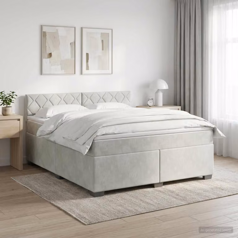 Letto box spring con materasso ibrido vidaXL in tessuto grigio e bianco L/P/H: 200 x 160 x 46 cm