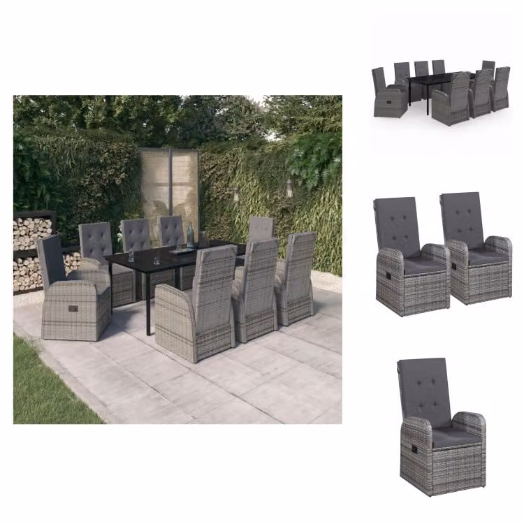 vidaXL set da pranzo da giardino 9 pezzi con cuscini grigio - Set di mobili da giardino