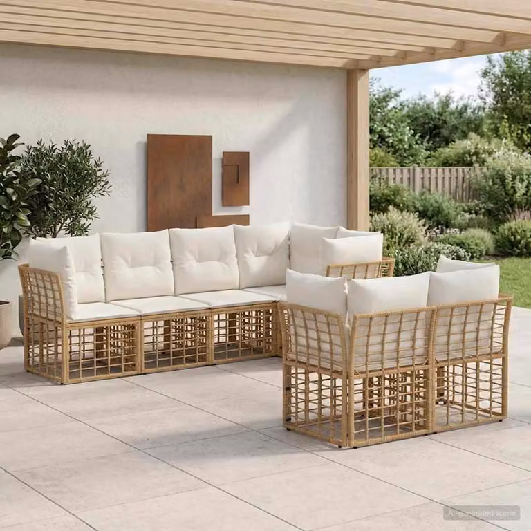 Maison Exclusive - Set da esterno per divano, 7 pezzi, in poliestere naturale