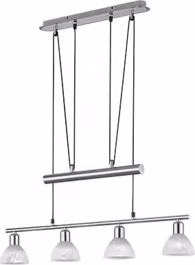 Lampada a sospensione Trio Leuchten GD Trio in acciaio argento con 4 luci LED e diffusori in vetro trasparente – 1