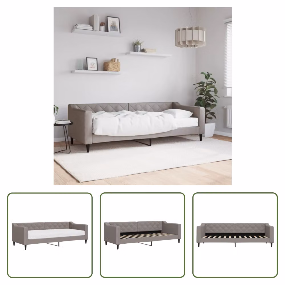 The Living Store Letto da giorno con materasso Taupe 80x200 cm in tessuto