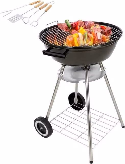 Griglia a Carbone con Accessori 50cm x 49cm x 73cm Nero/Argento - Inclusa Griglia a Rostelle Barbecue