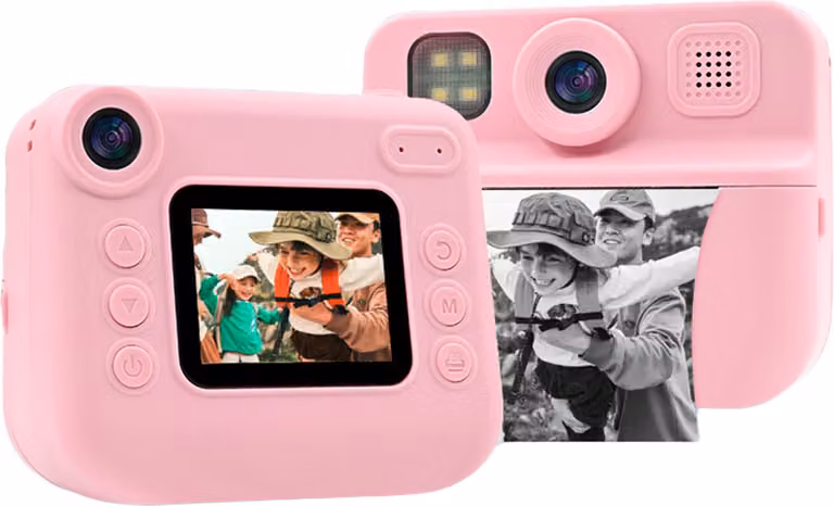 Fotocamera istantanea per bambini, 1080P, video digitale, per bambini da 3 anni, schermo da 2,0 pollici, per bambini, in viaggio, ragazzi e ragazze, con carta, rosa