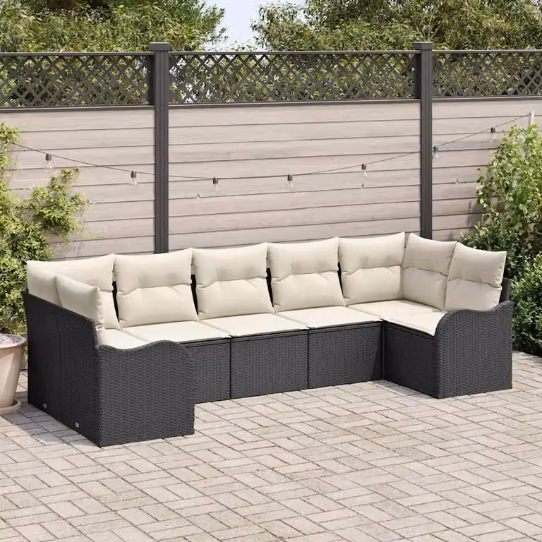 Set Divano da Giardino a L vidaXL in Polyrattan Nero con Cuscini e Struttura in Acciaio
