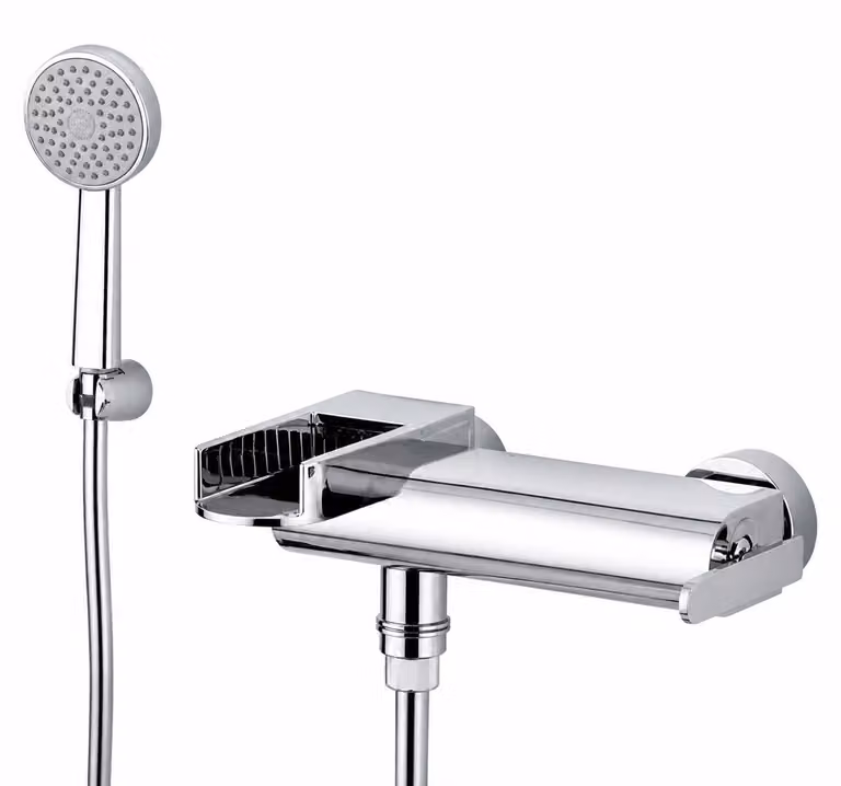Miscelatore a cascata per vasca e doccia SPA con supporto doccia, doccetta e flessibile doccia, cromo
