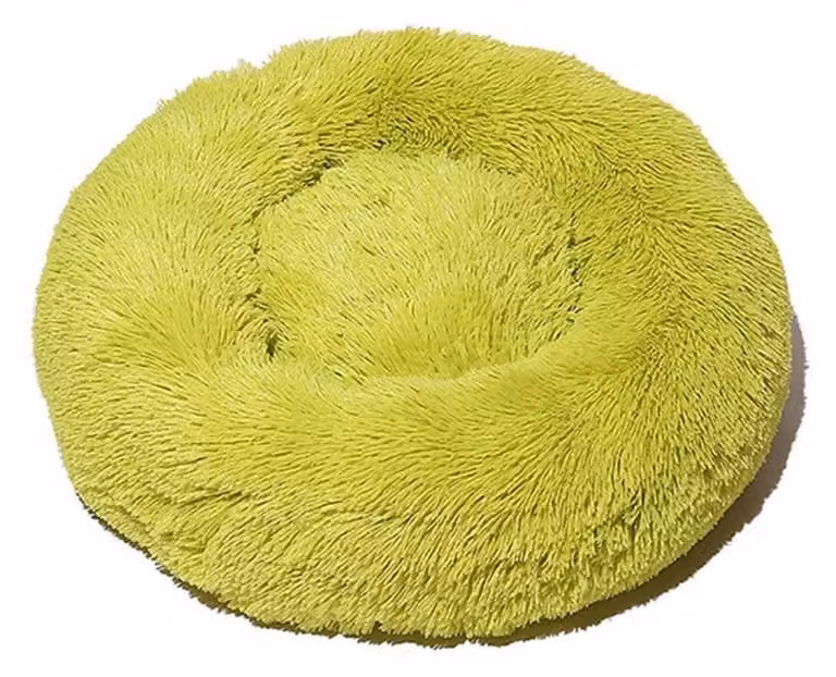 Cuccia per cani, cuccia per gatti, morbida, rotonda, in peluche, 50 cm, verde e giallo