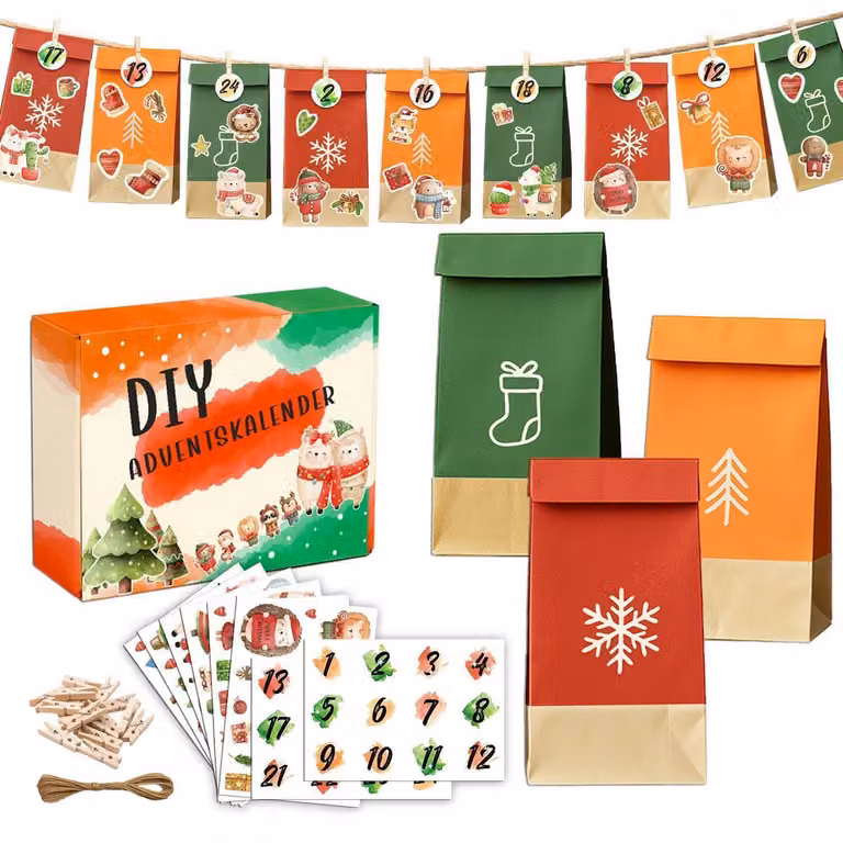 Calendario dell'Avvento da riempire, set di 24 sacchetti di carta per creare un calendario di Natale personalizzato