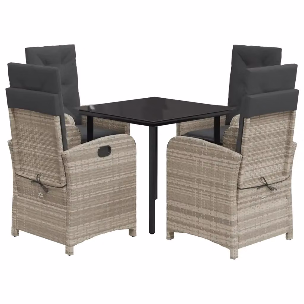 Set Pranzo da Giardino vidaXL in Polyrattan con Cuscini e Tavolo in Vetro, 5 Pezzi, Grigio Antracite – 2
