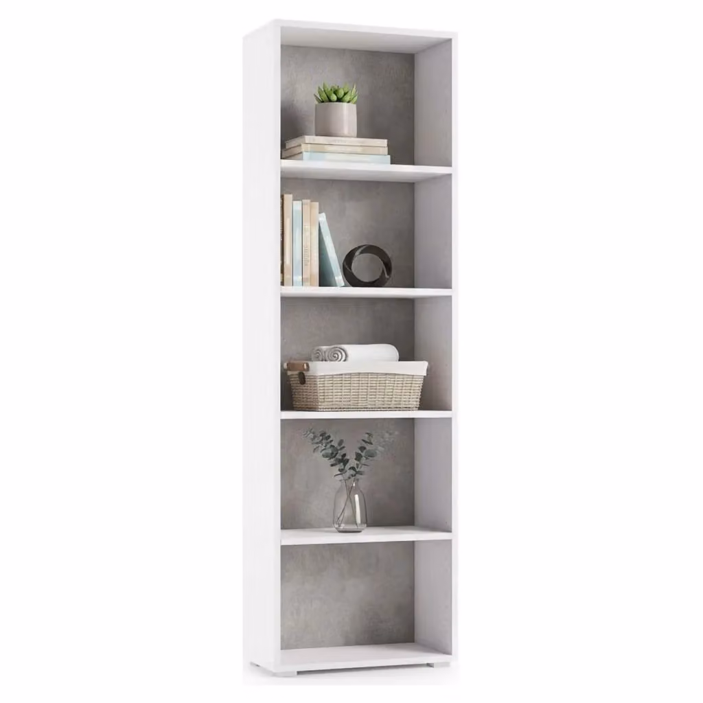 Libreria Allevien DMORA con 5 ripiani regolabili, design moderno in bianco opaco, L: 60 cm, P: 30 cm, H: 195 cm – 2