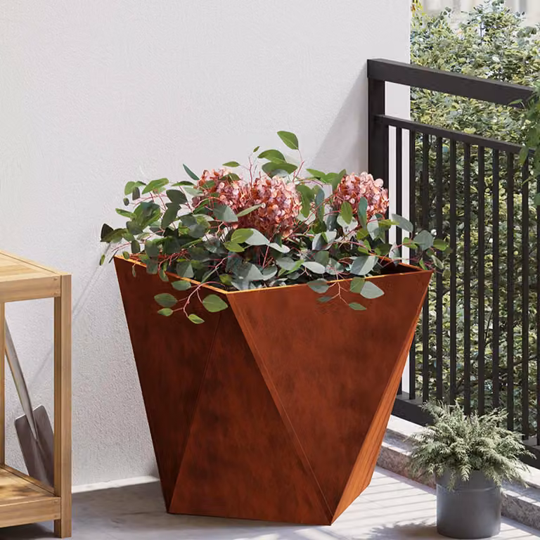 Fioriera vidaXL in acciaio marrone per giardino ornamentale L/P/H: 50 x 50 x 50 cm